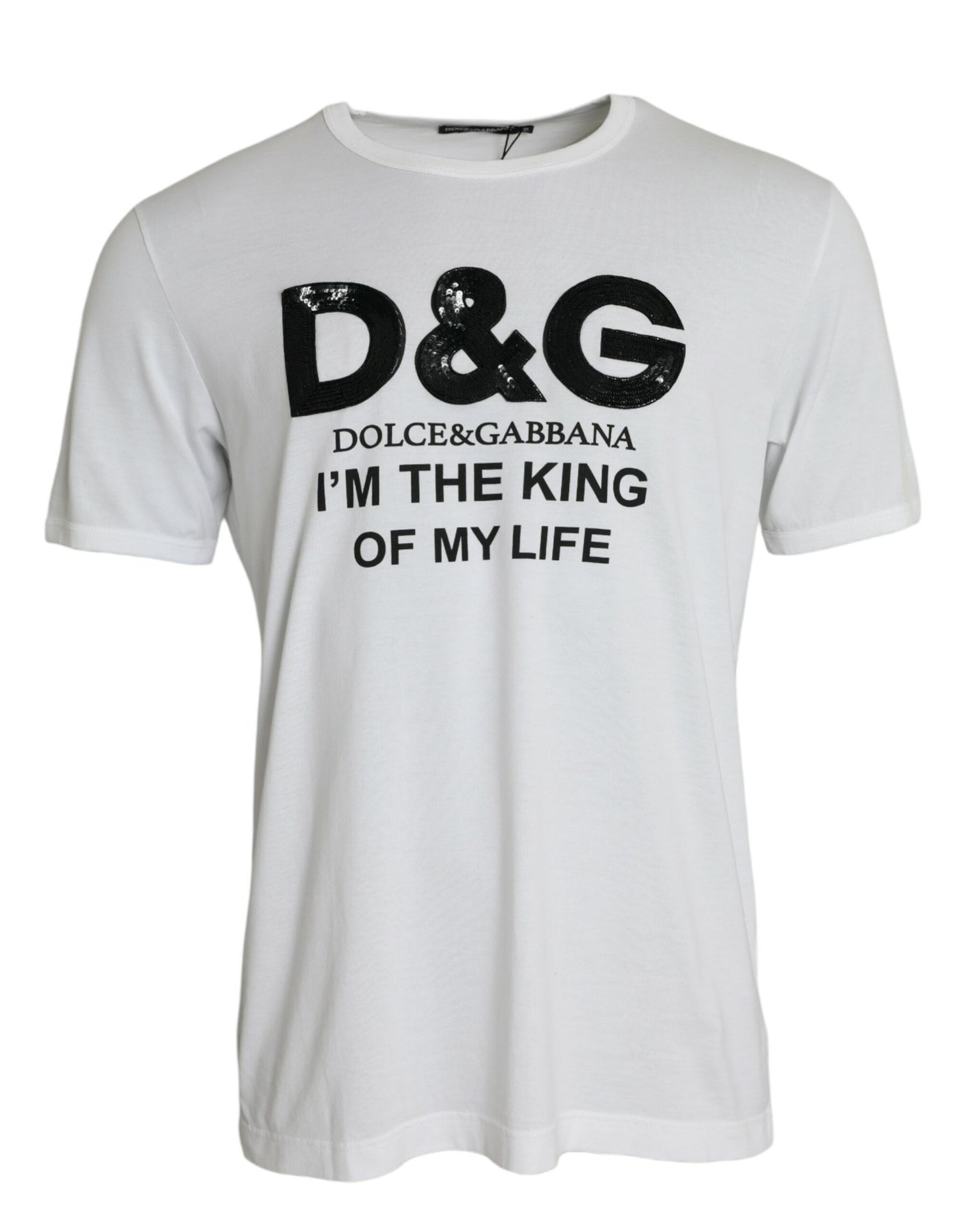 Dolce &amp; Gabbana White D&amp;G King Print Cotton Crew Neck T-Shirt