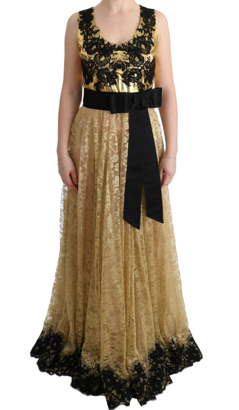 Dolce & Gabbana Elegantes Gold Floral Spitze Kleid Kleid