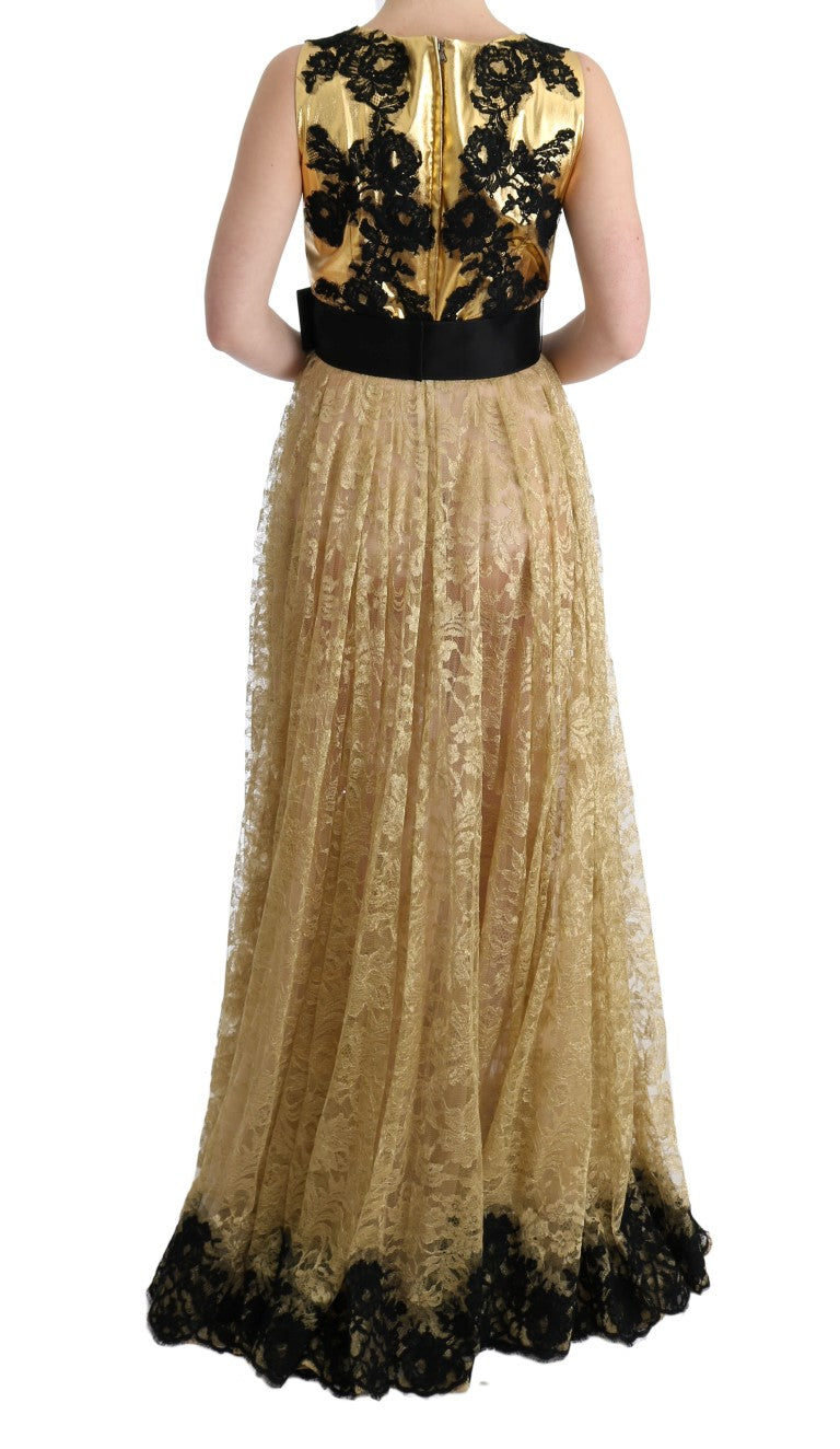 Dolce & Gabbana Elegantes Gold Floral Spitze Kleid Kleid