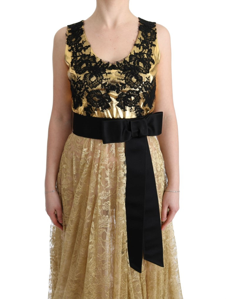 Dolce & Gabbana Elegantes Gold Floral Spitze Kleid Kleid