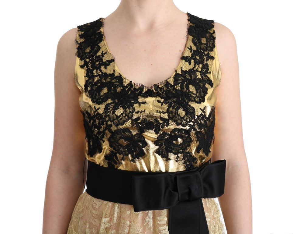 Dolce & Gabbana Elegantes Gold Floral Spitze Kleid Kleid