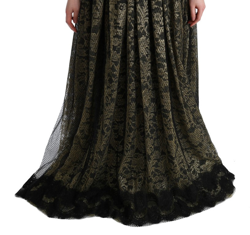 Dolce &amp; Gabbana Sunflower Lace Crystal Maxi Shift Dress