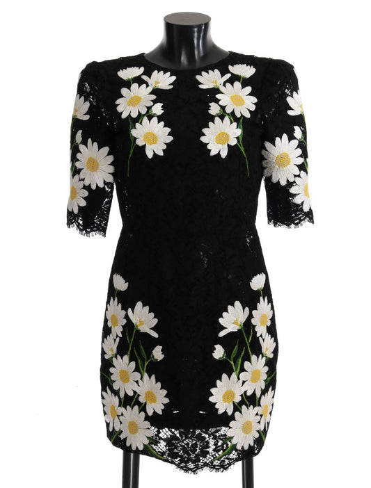 Dolce &amp; Gabbana Black dress with floral camomile lace embroidery