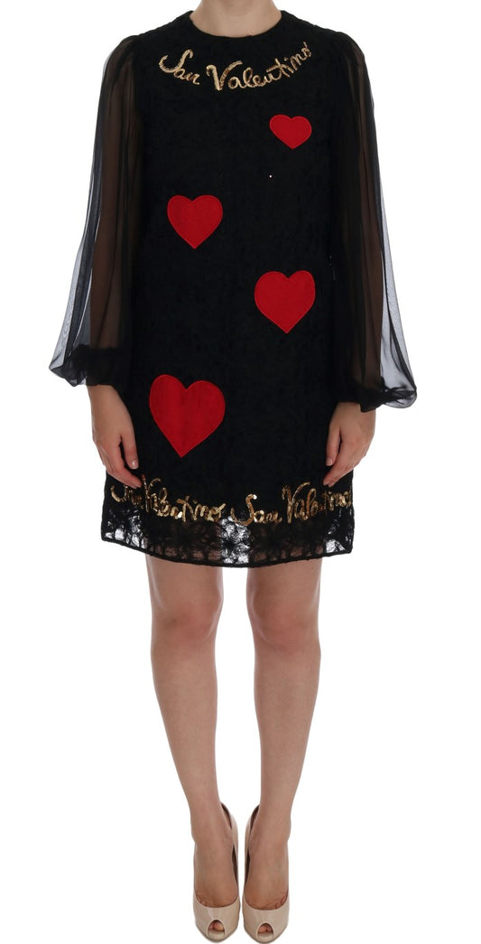 Dolce &amp; Gabbana Black Sequined Lace Shift Dress