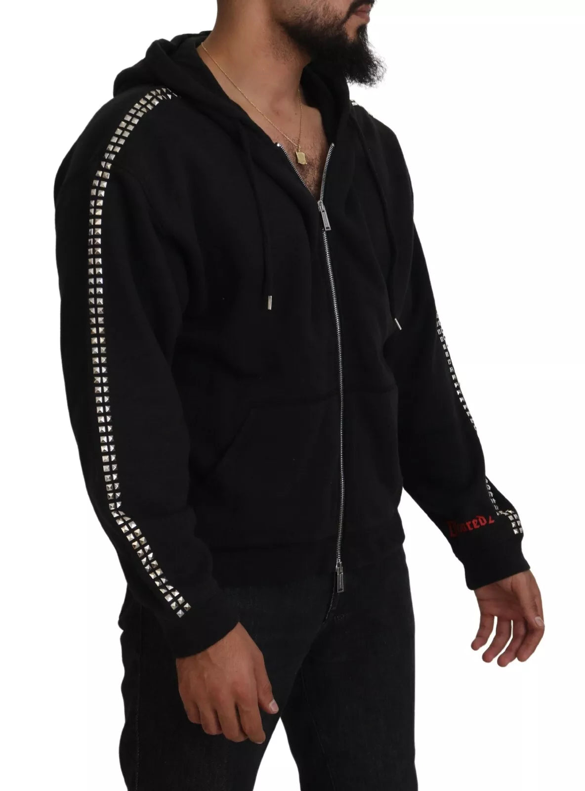 Dsquared² Black Embellished Zip Hoodie