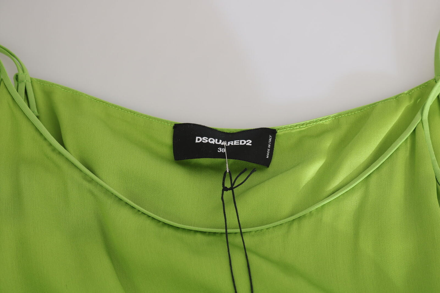 Dsquared² Green spaghetti strap dress in long A-line with pleats