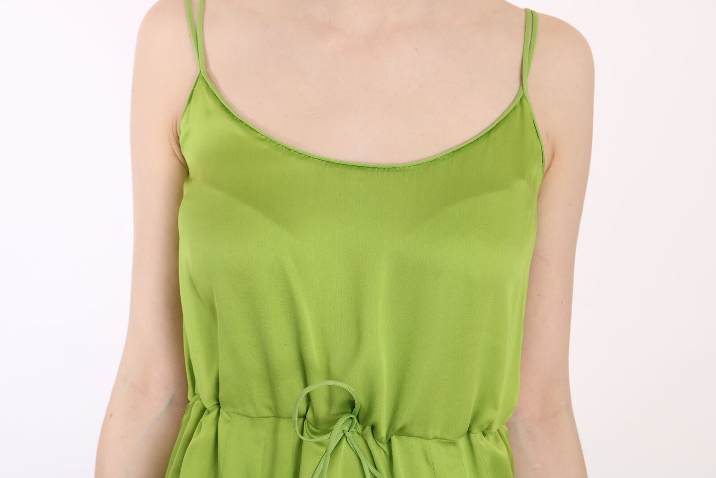 Dsquared² Green spaghetti strap dress in long A-line with pleats