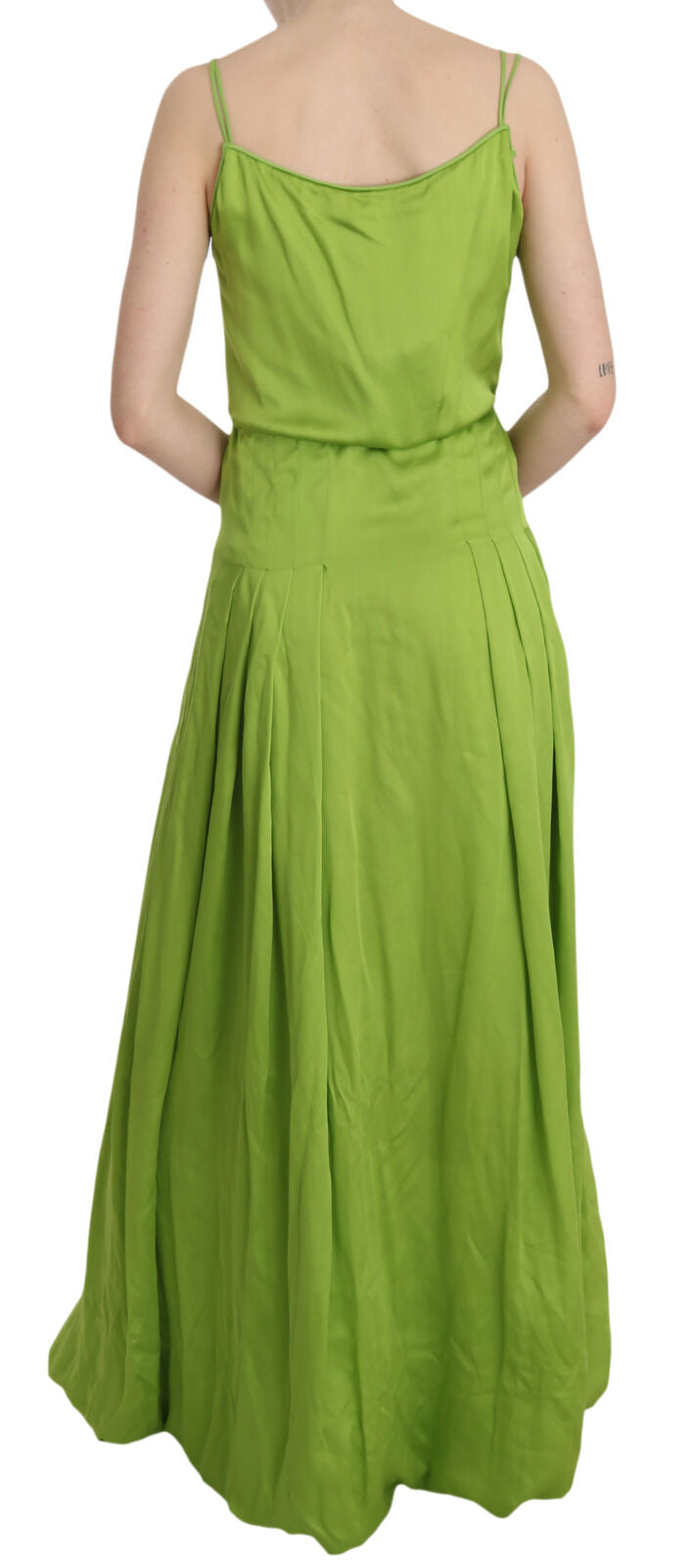 Dsquared² Green spaghetti strap dress in long A-line with pleats