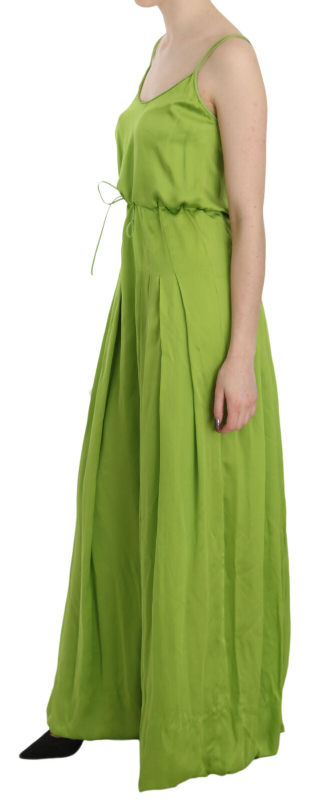 Dsquared² Green spaghetti strap dress in long A-line with pleats