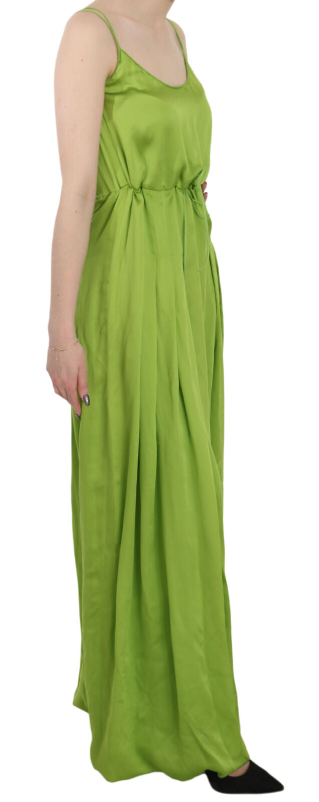 Dsquared² Green spaghetti strap dress in long A-line with pleats