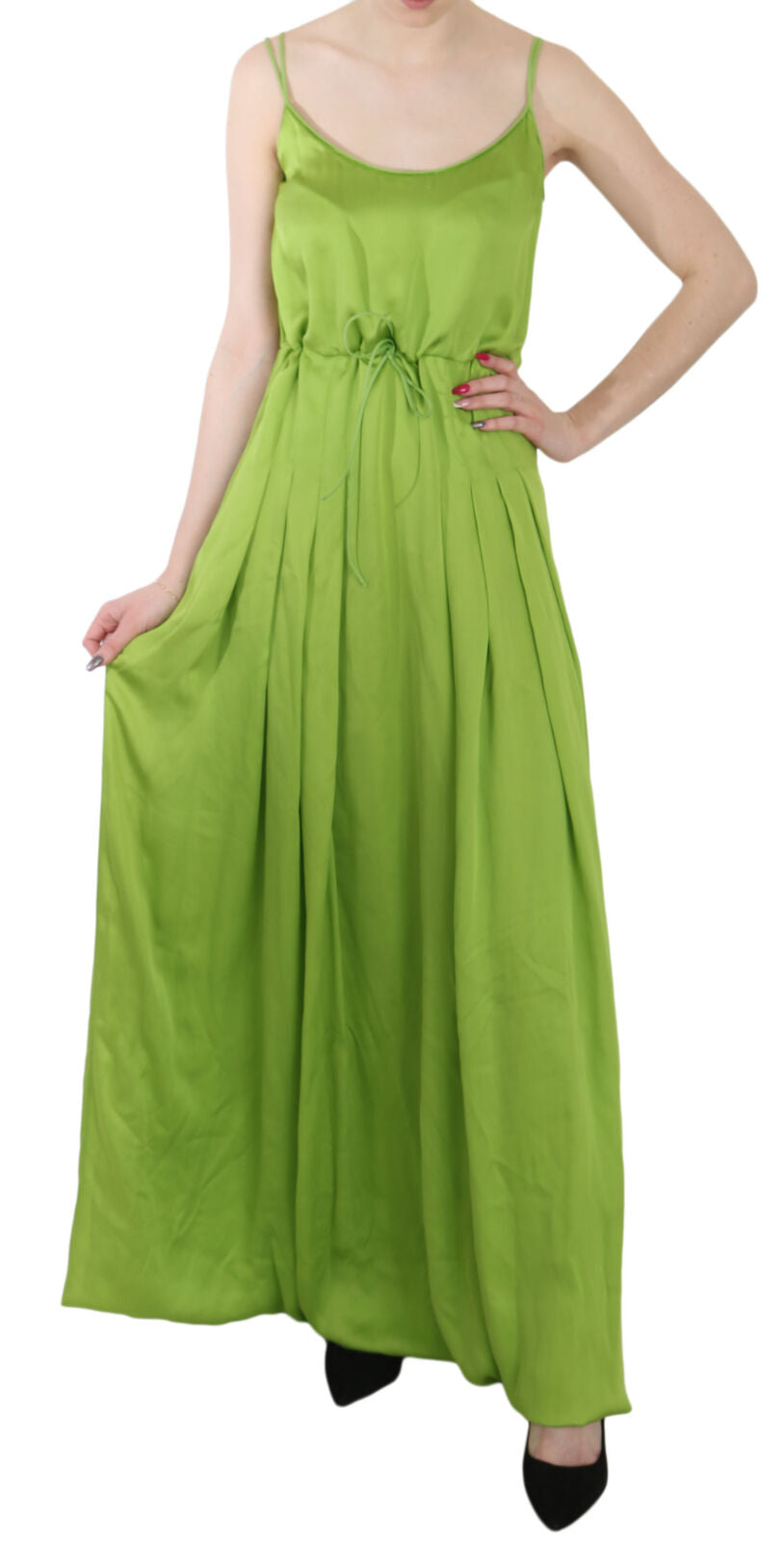 Dsquared² Green spaghetti strap dress in long A-line with pleats