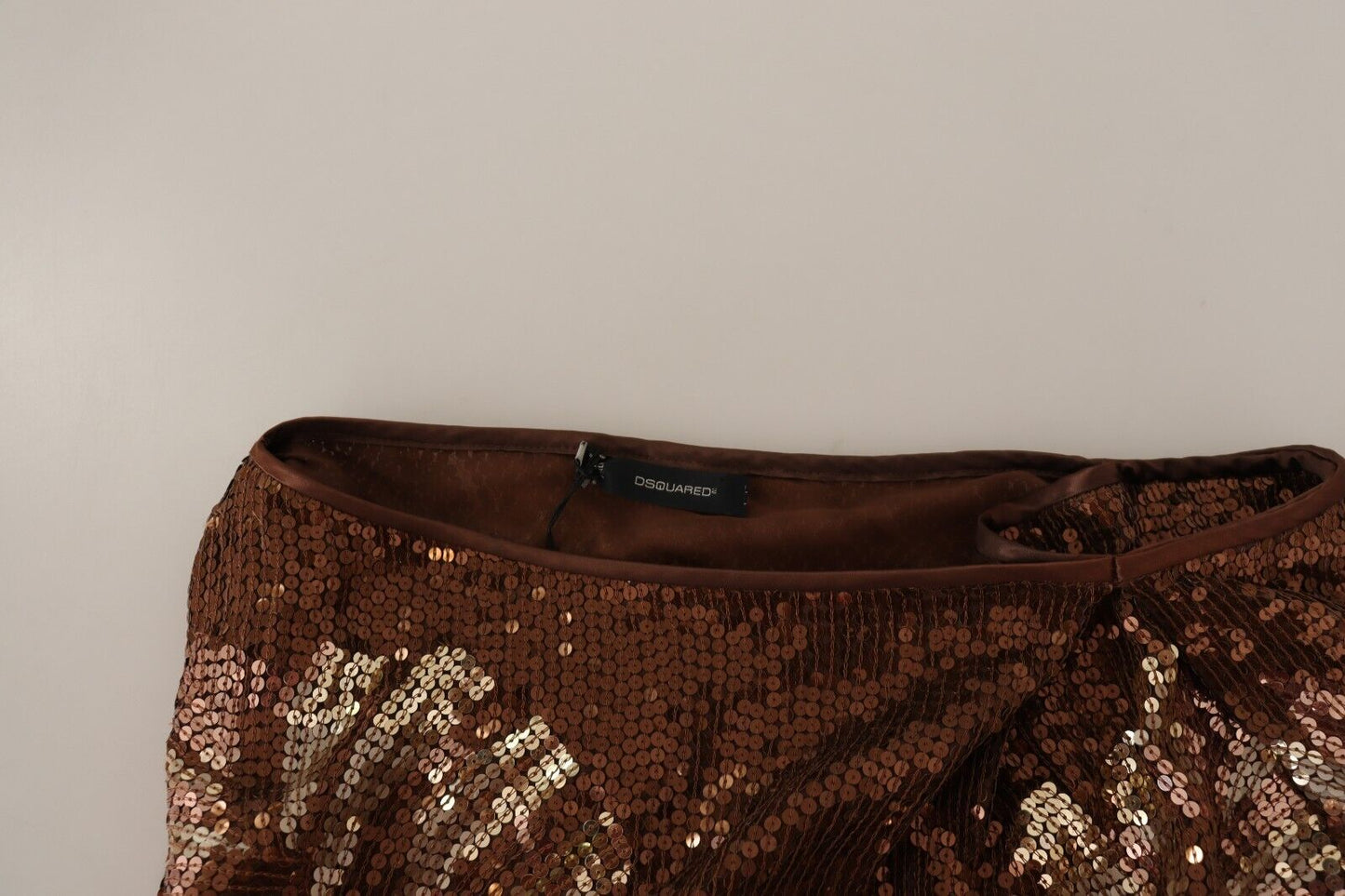 Dsquared² Brown Leaf Sequin Shift One Shoulder Long Dress