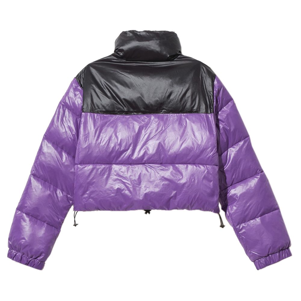 Comme Des Fuckdown Chic purple nylon down jacket with logo detail