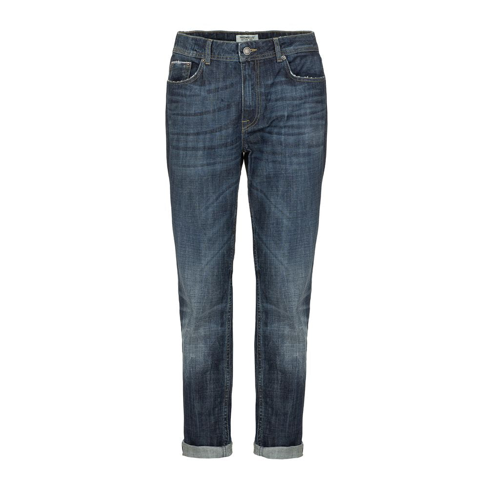 Fred Mello Klassische blaue Baumwoll-Stretch-Jeans für Männer