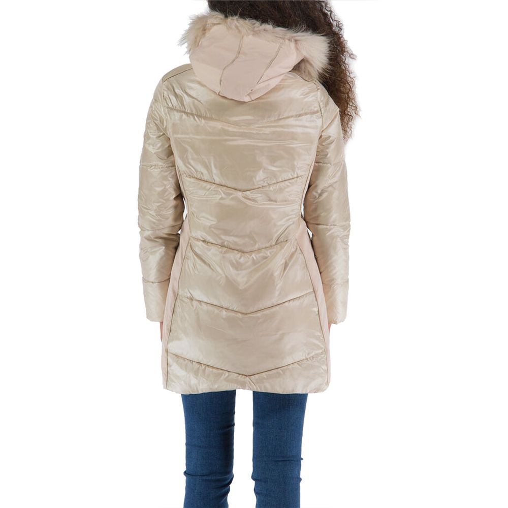 Yes Zee Elegant beige padded women's jacket with fur hood