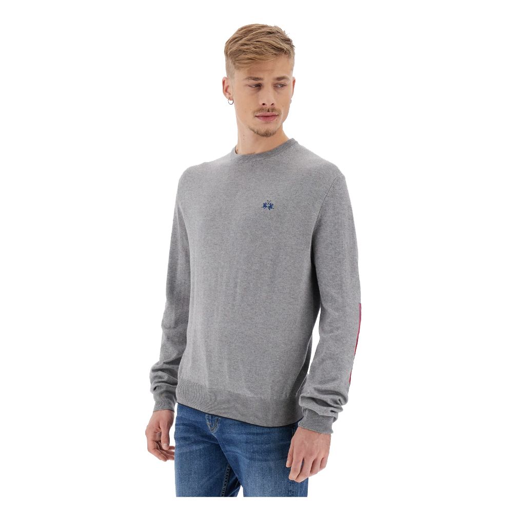 La Martina Grey Cotton Sweater for Men