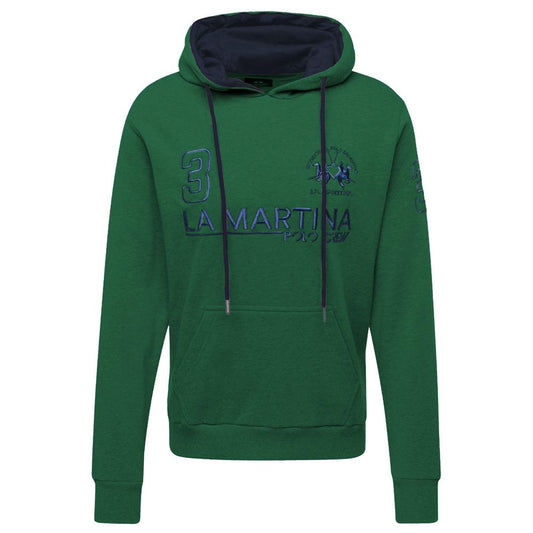 La Martina Elegant green cotton sweatshirt with hood