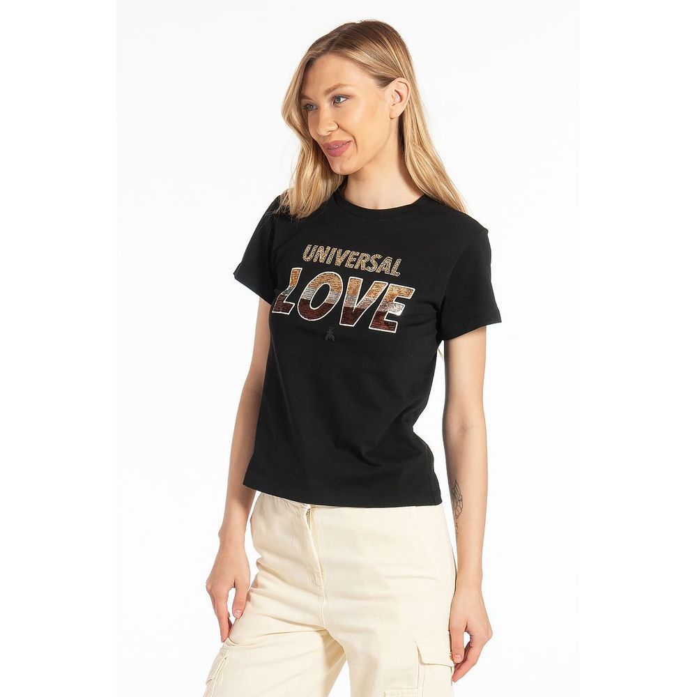 Patrizia Pepe Elegant cotton T-shirt with sparkling rhinestone design