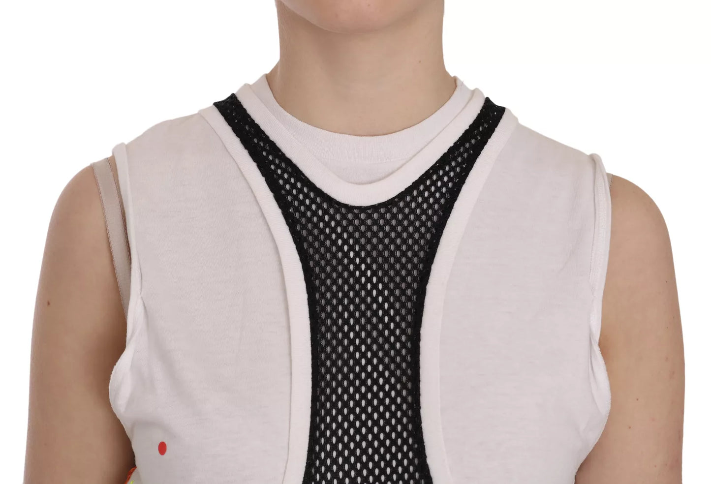 Dsquared² Black White Round Neck Sleeveless Cotton Blouse