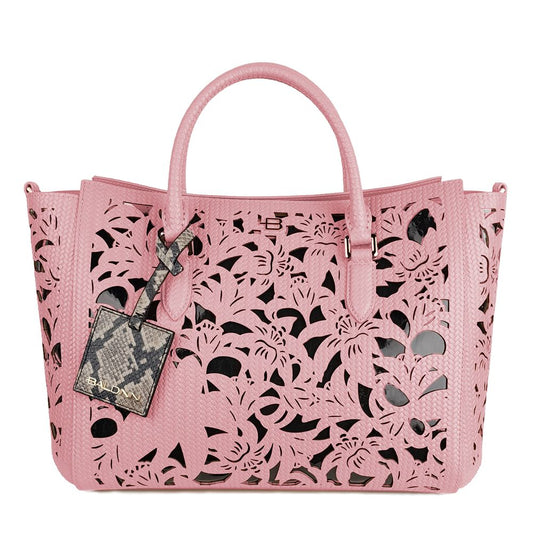 Baldinini Trend Pink handbag made of calf leather with floral laser cut