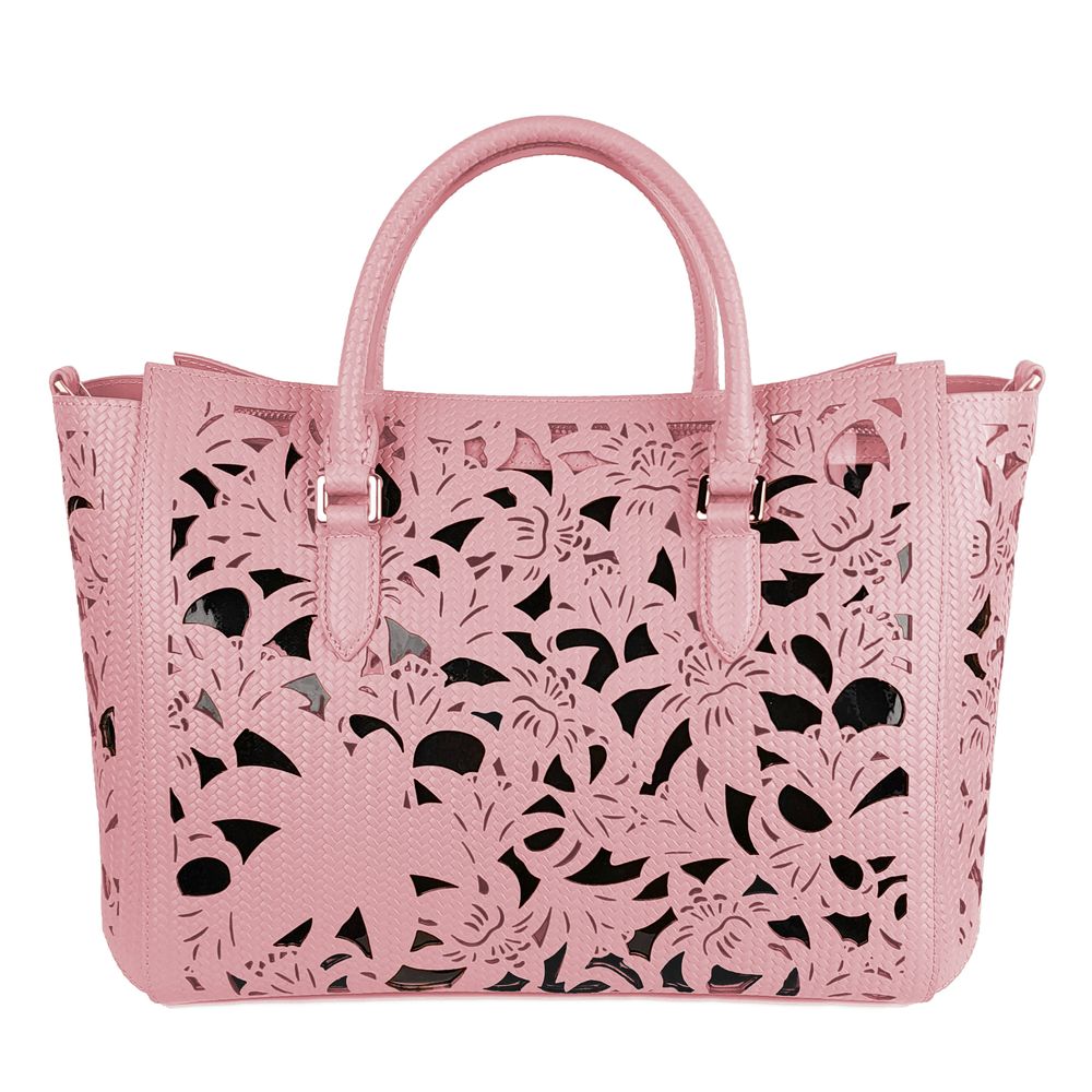 Baldinini Trend Pink handbag made of calf leather with floral laser cut