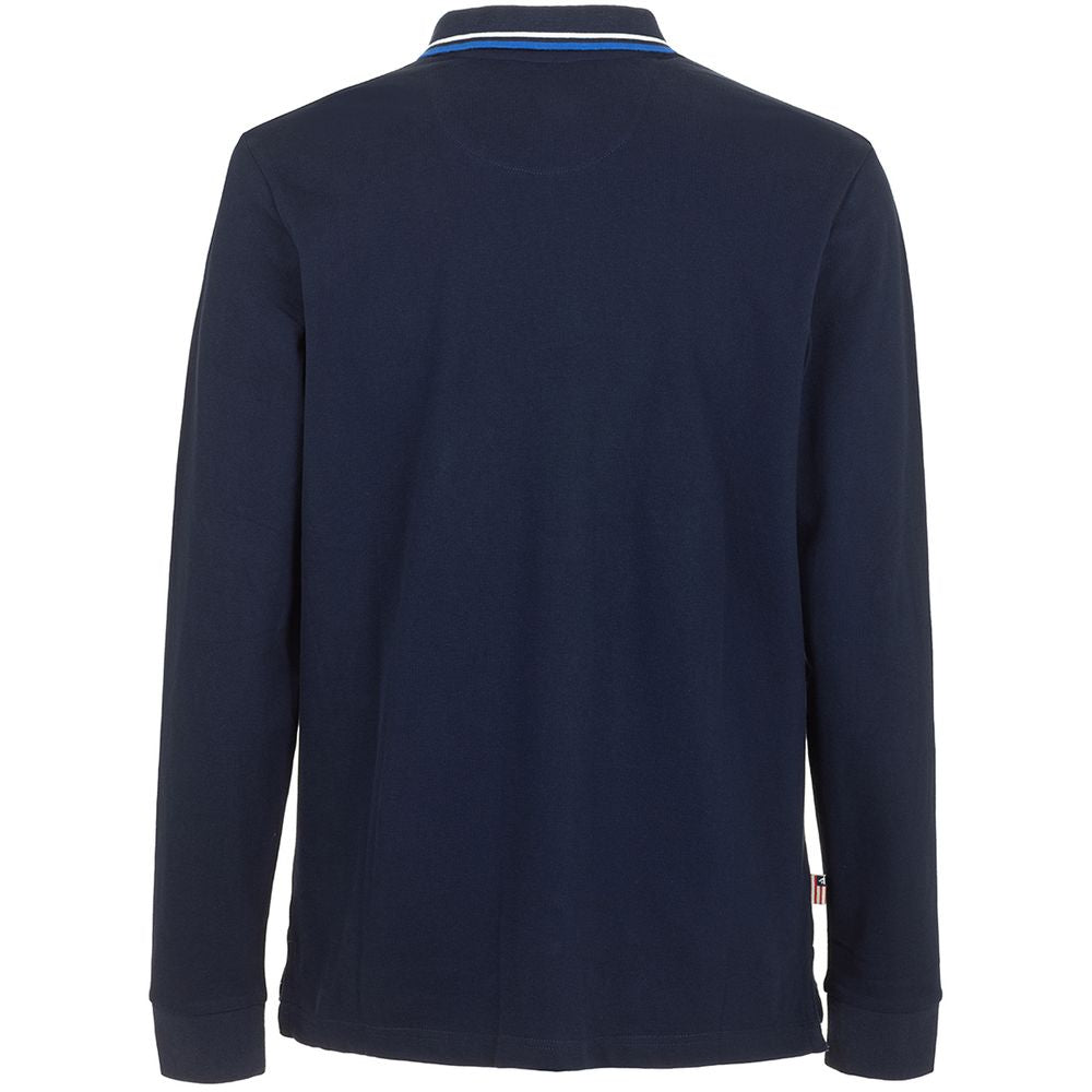 Fred Mello Stylish blue long-sleeved polo shirt with embroidered logo