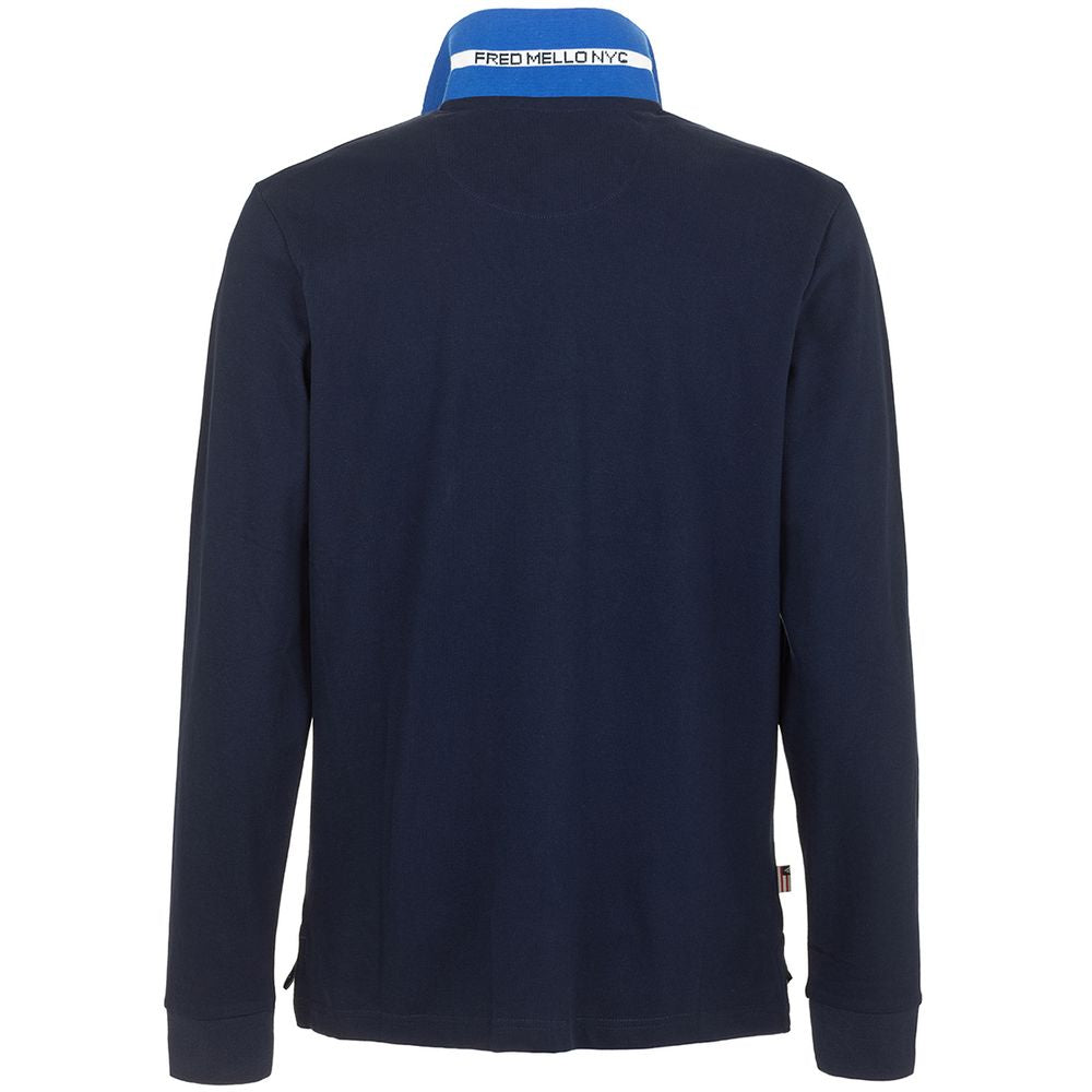 Fred Mello Stylish blue long-sleeved polo shirt with embroidered logo