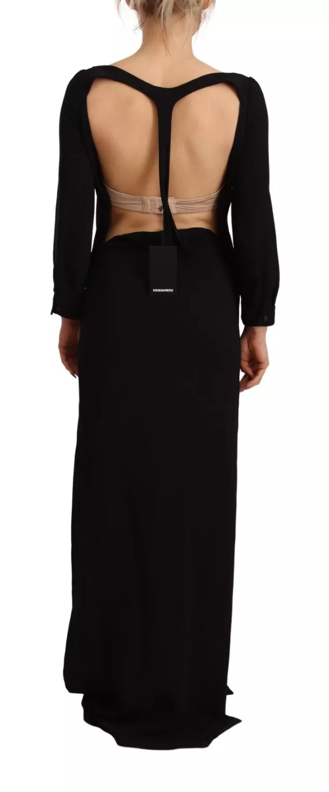 Dsquared² Black floor-length dress with long sleeves and side slit