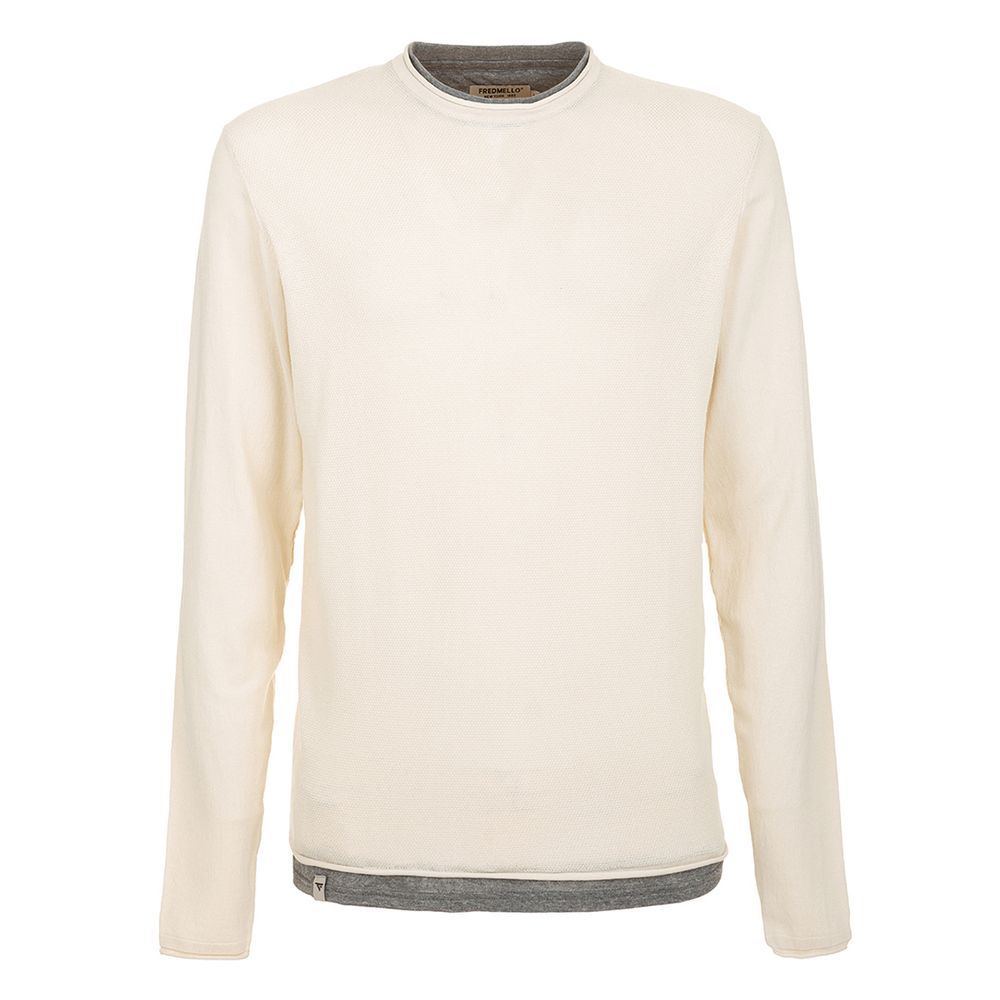 Fred Mello beige cotton blend sweater with contrasting trims