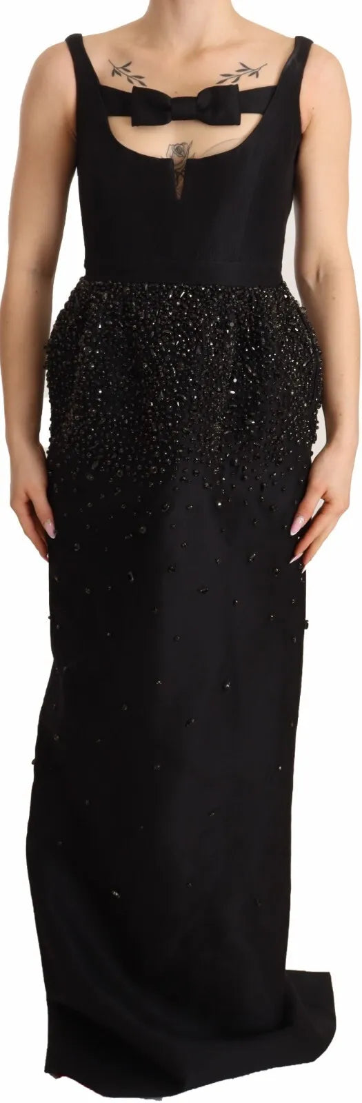 Dsquared² Black embellished sleeveless floor-length dress with bow