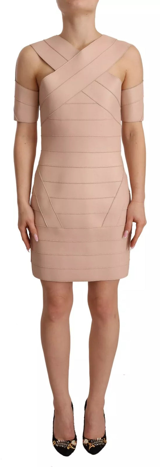 Dsquared² Beige leather sheath dress with open shoulders