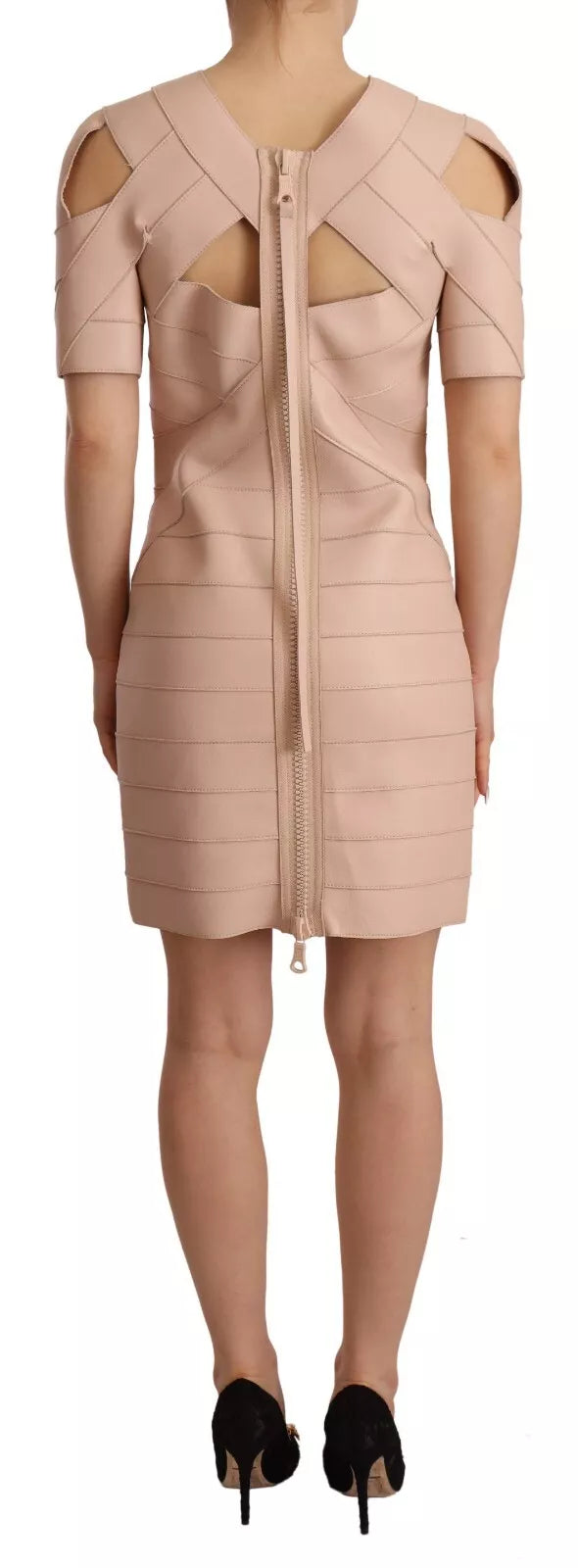 Dsquared² Beige leather sheath dress with open shoulders