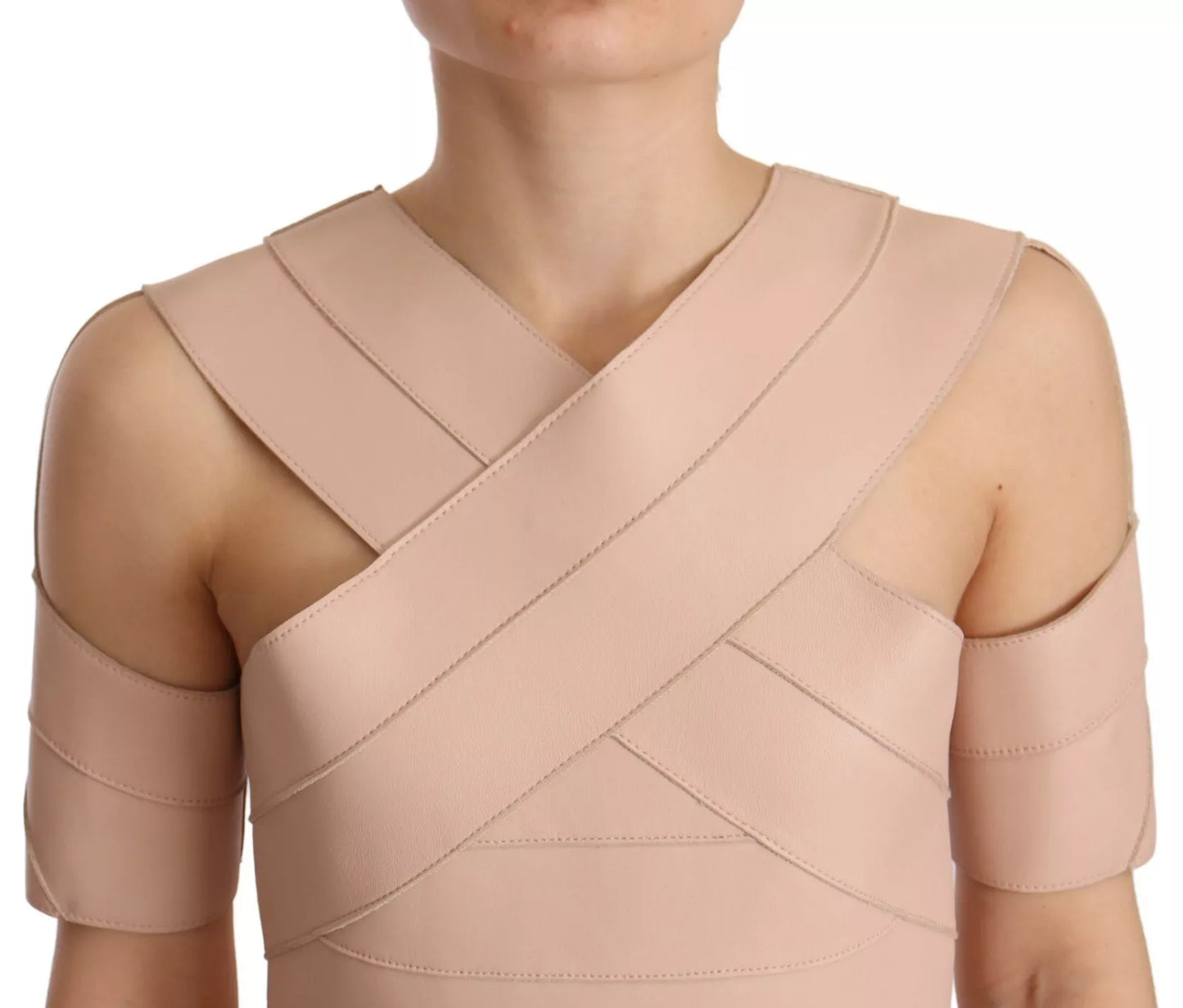 Dsquared² Beige leather sheath dress with open shoulders