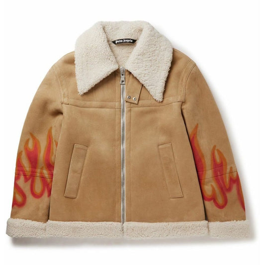 Palm Angels suede shearling jacket with flame detail