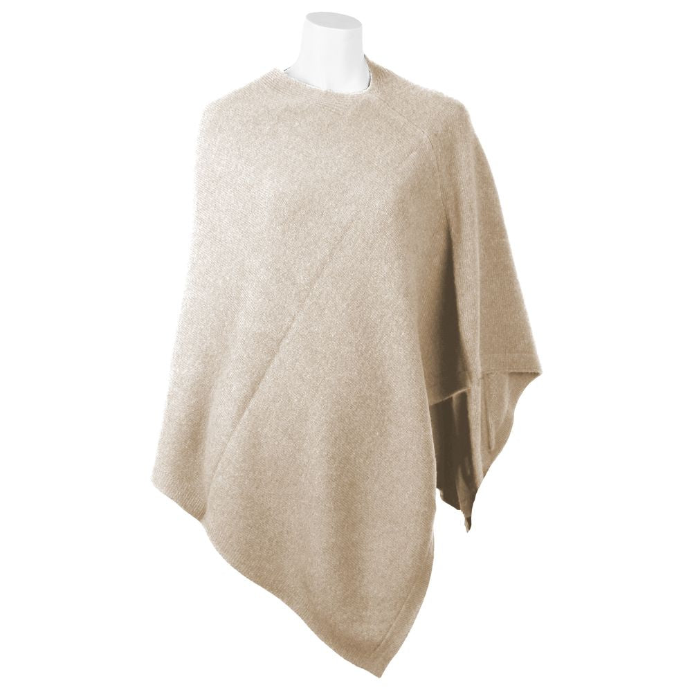 Emilio Romanelli Elegant V-neck cashmere poncho in beige