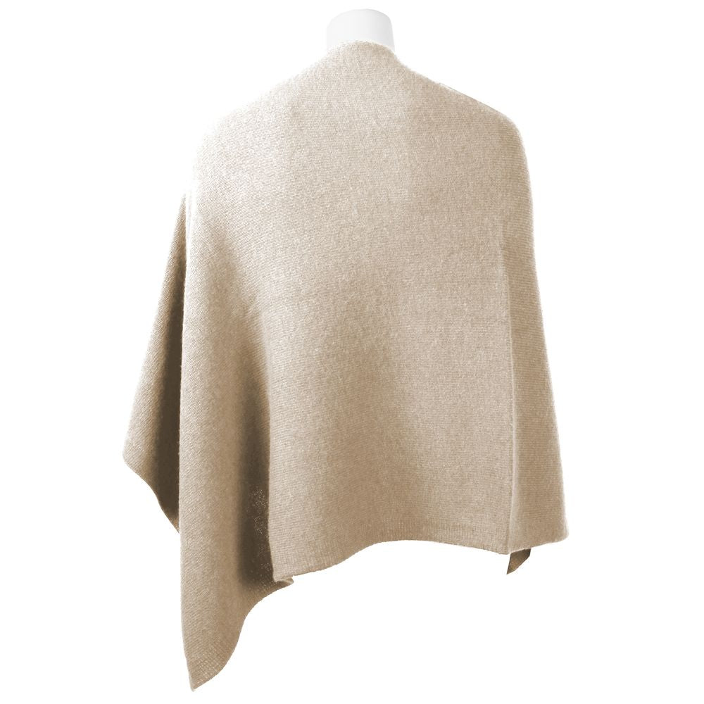 Emilio Romanelli Elegant V-neck cashmere poncho in beige