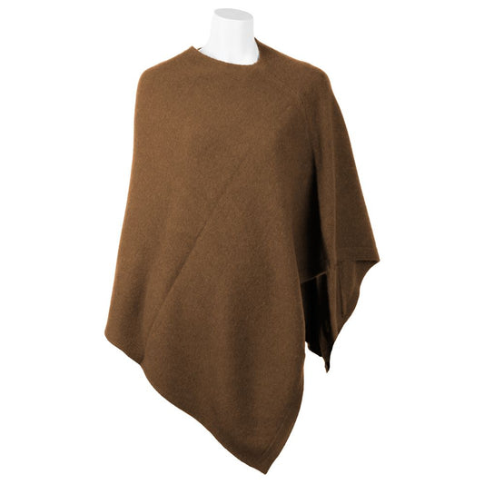 Emilio Romanelli Elegant V-neck cashmere poncho in brown