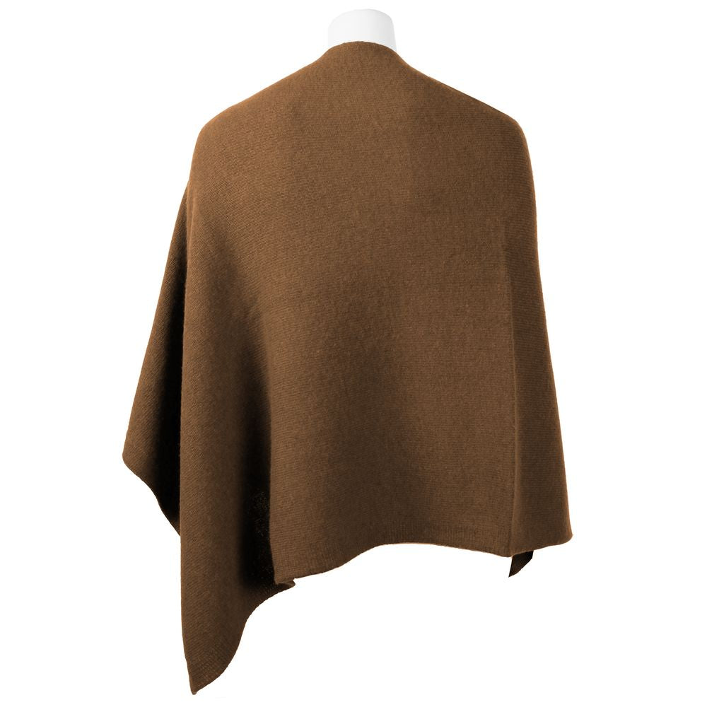 Emilio Romanelli Elegant V-neck cashmere poncho in brown