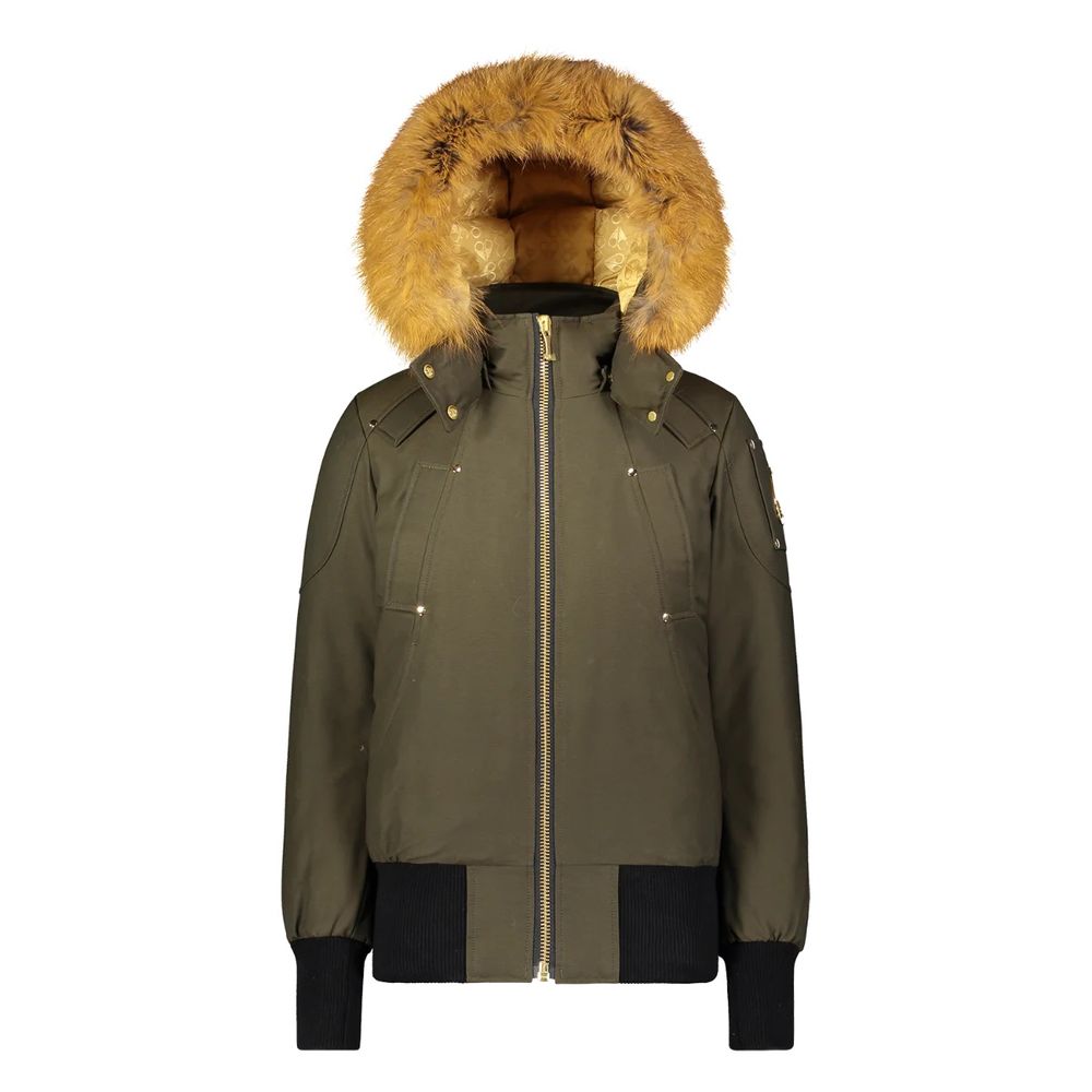 Moose Knuckles Opulent gold-colored bomber jacket with fur trim