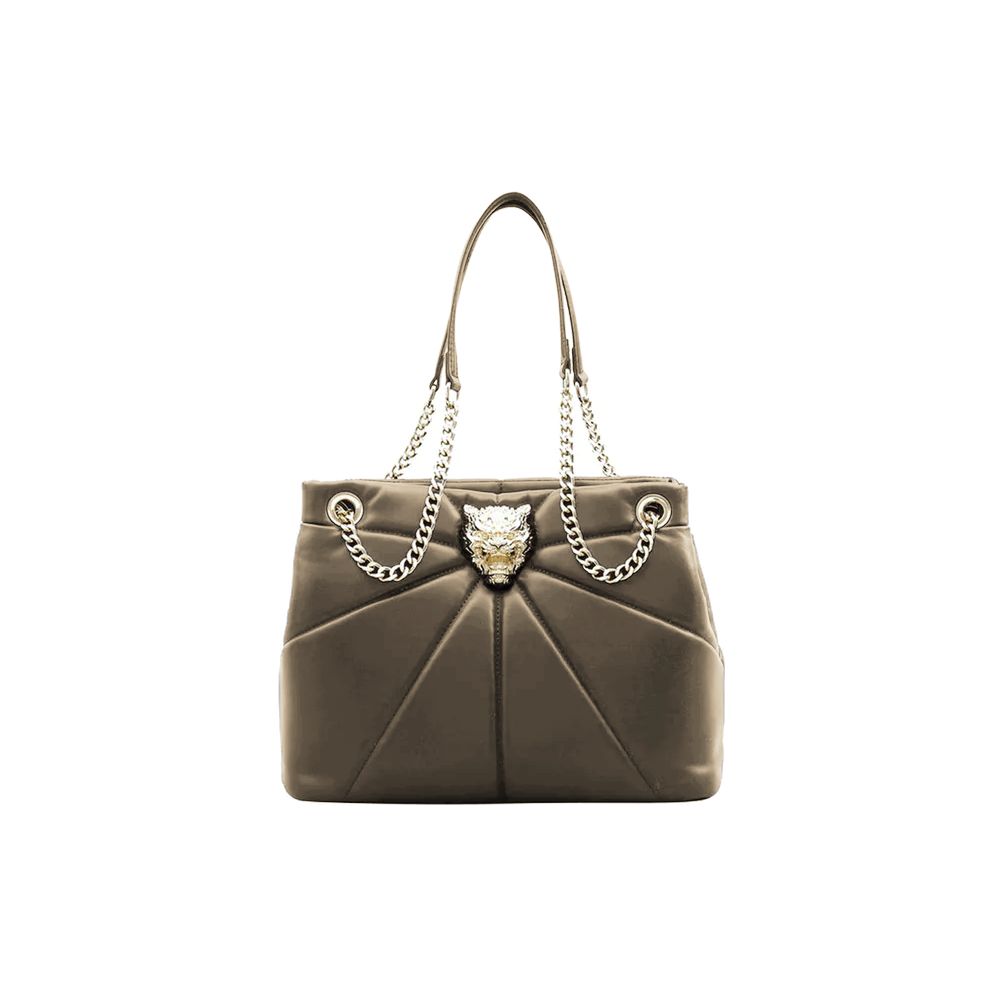 Plein Sport Tiger Lunette Faux Leather Tote with Gold Chain