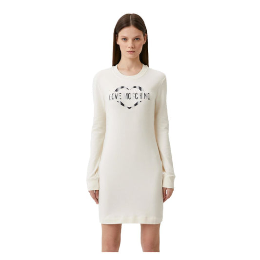 Love Moschino Chic white cotton blend dress with metallic logo