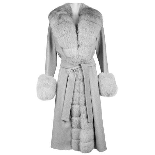 Made in Italy Elegant wool coat with luxurious fox fur trim