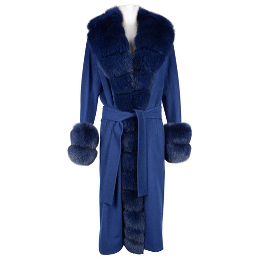 Made in Italy Elegant wool coat with luxurious fox fur trim