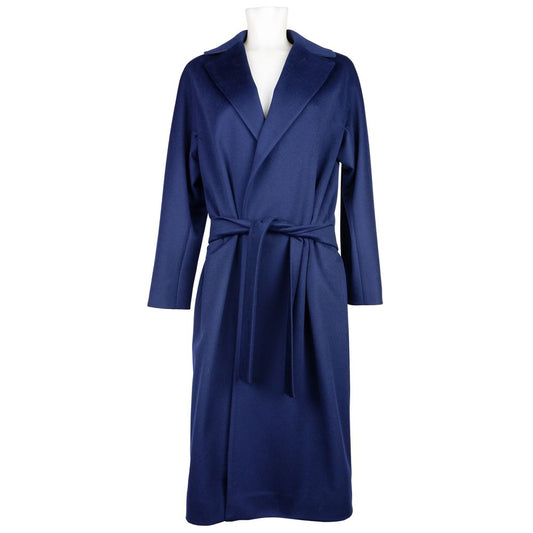 Made in Italy Elegant blue wool coat with bow belt