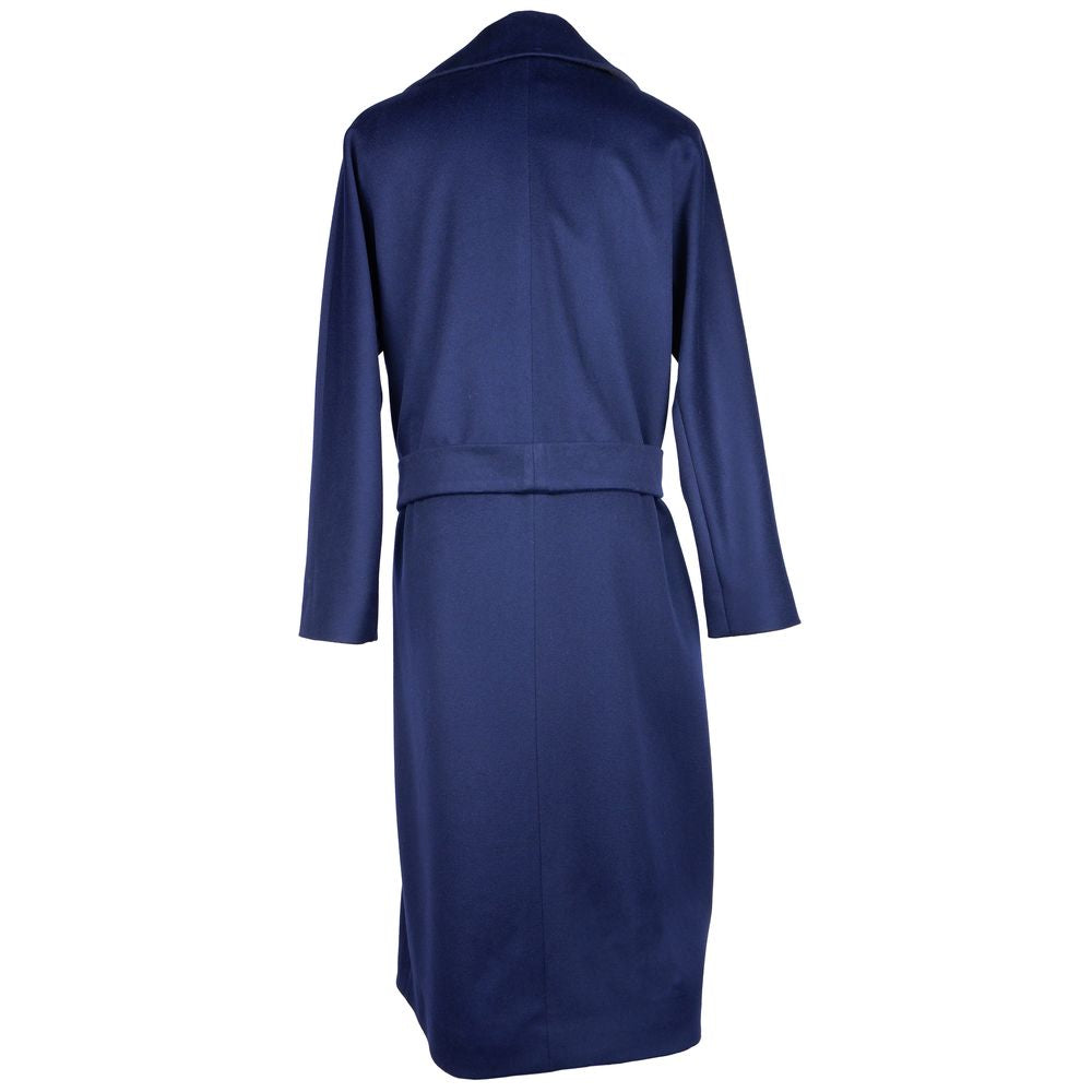 Made in Italy Elegant blue wool coat with bow belt