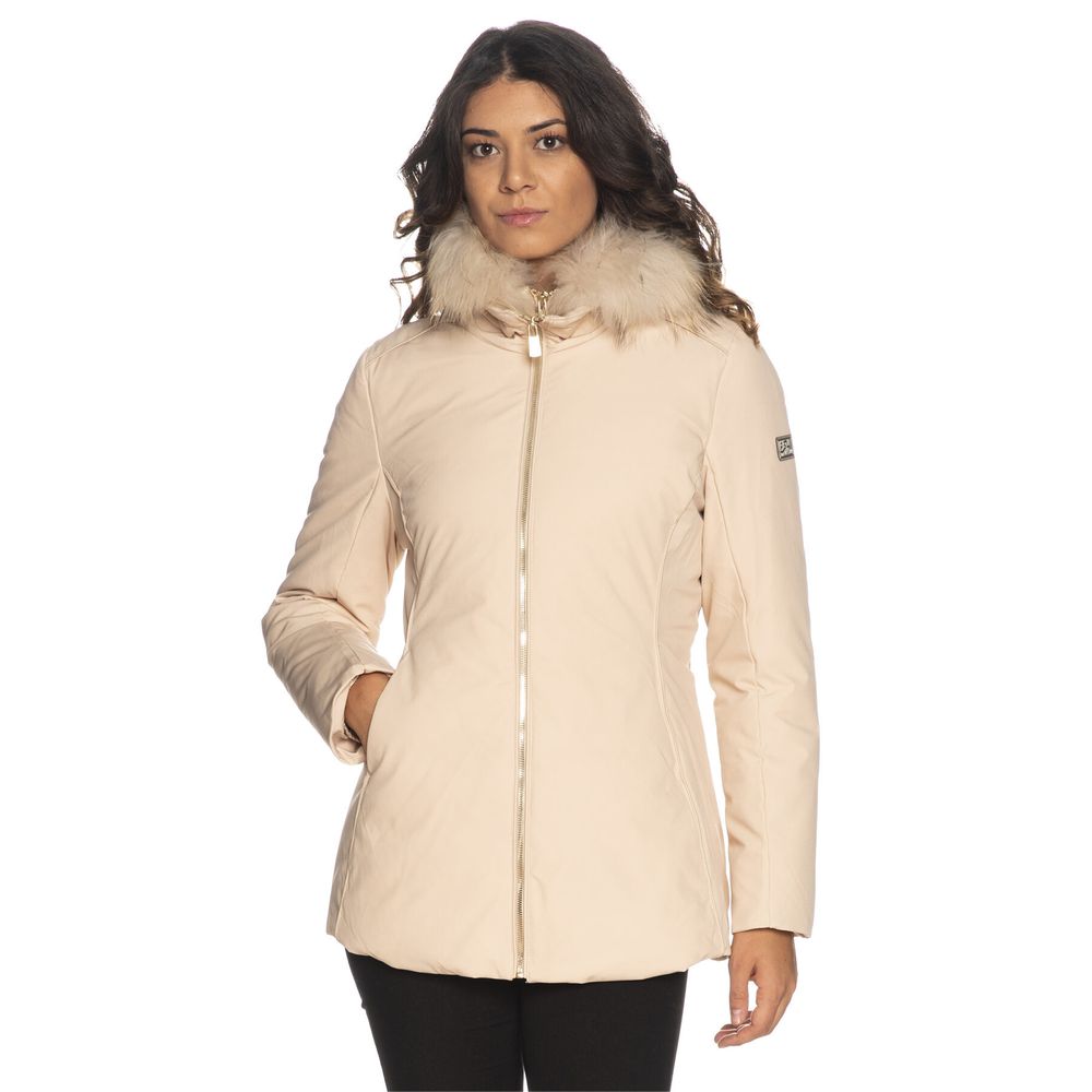 Yes Zee Chic Beige Mid-Length Jacket with Hood