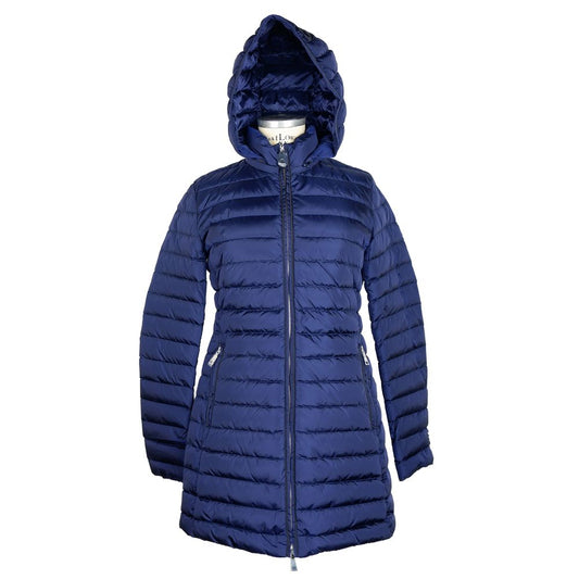 Add Elegante blaue Daunen-Pufferjacke mit Kapuze