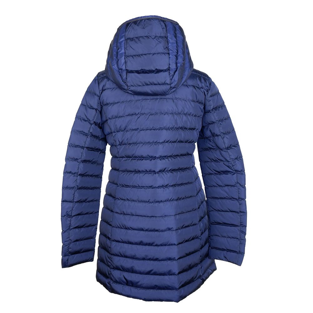 Add Elegante blaue Daunen-Pufferjacke mit Kapuze