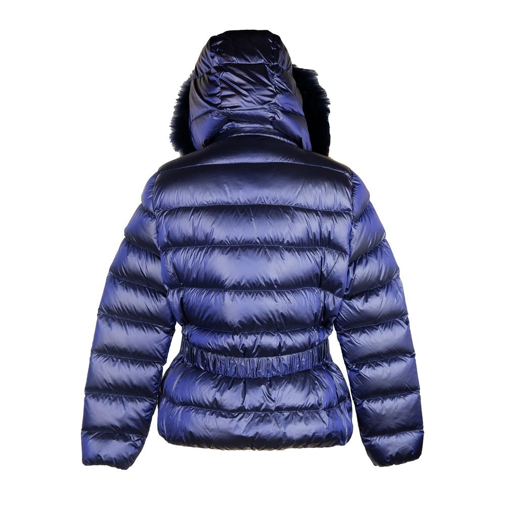 Yes Zee Elegant blue nylon jacket with fur trim