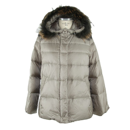 Emilio Romanelli Elegant grey down jacket with fur trim made of polyamide